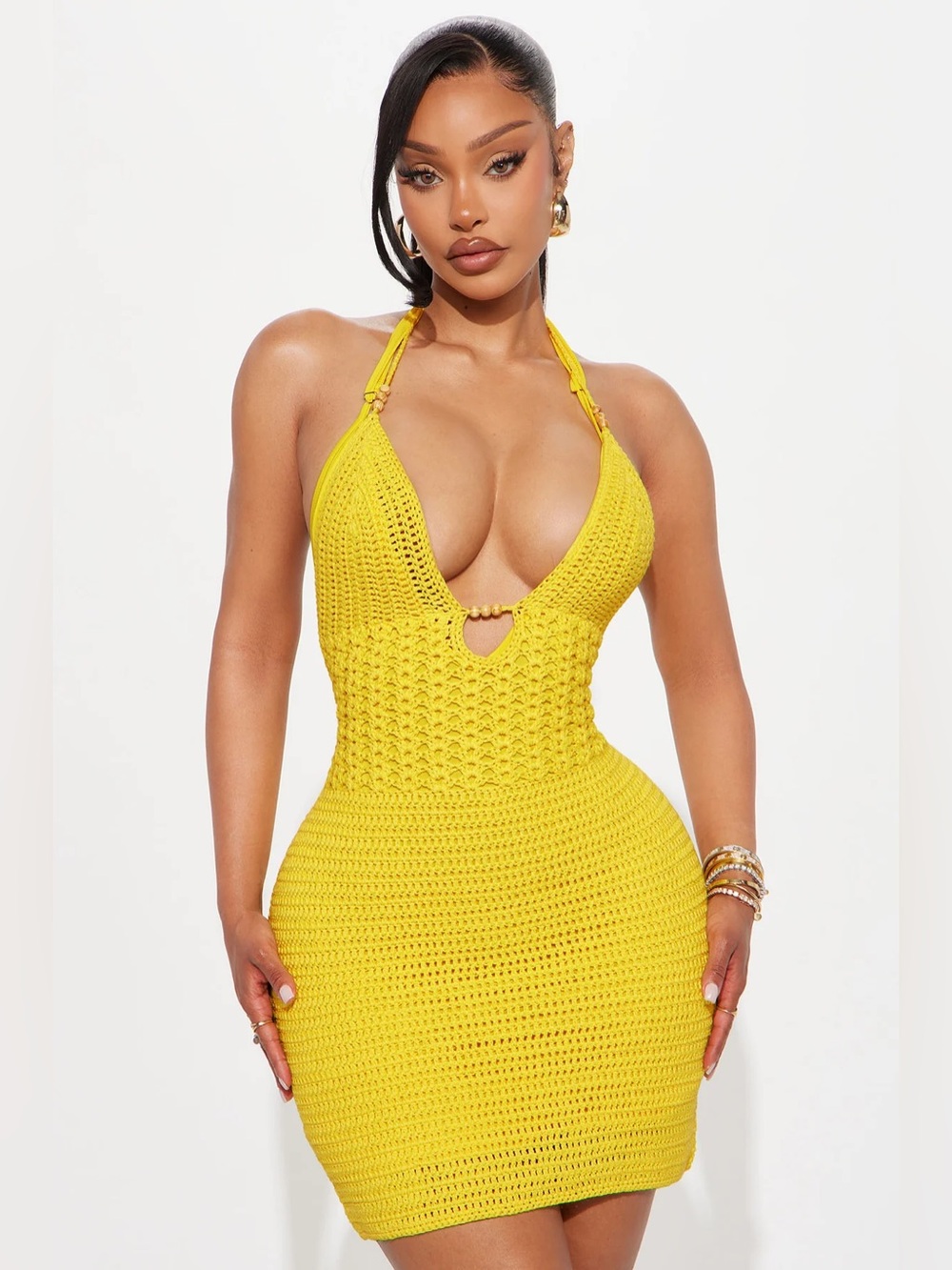 Fashion Nova Kami Crochet Mini Dress Butter Yellow